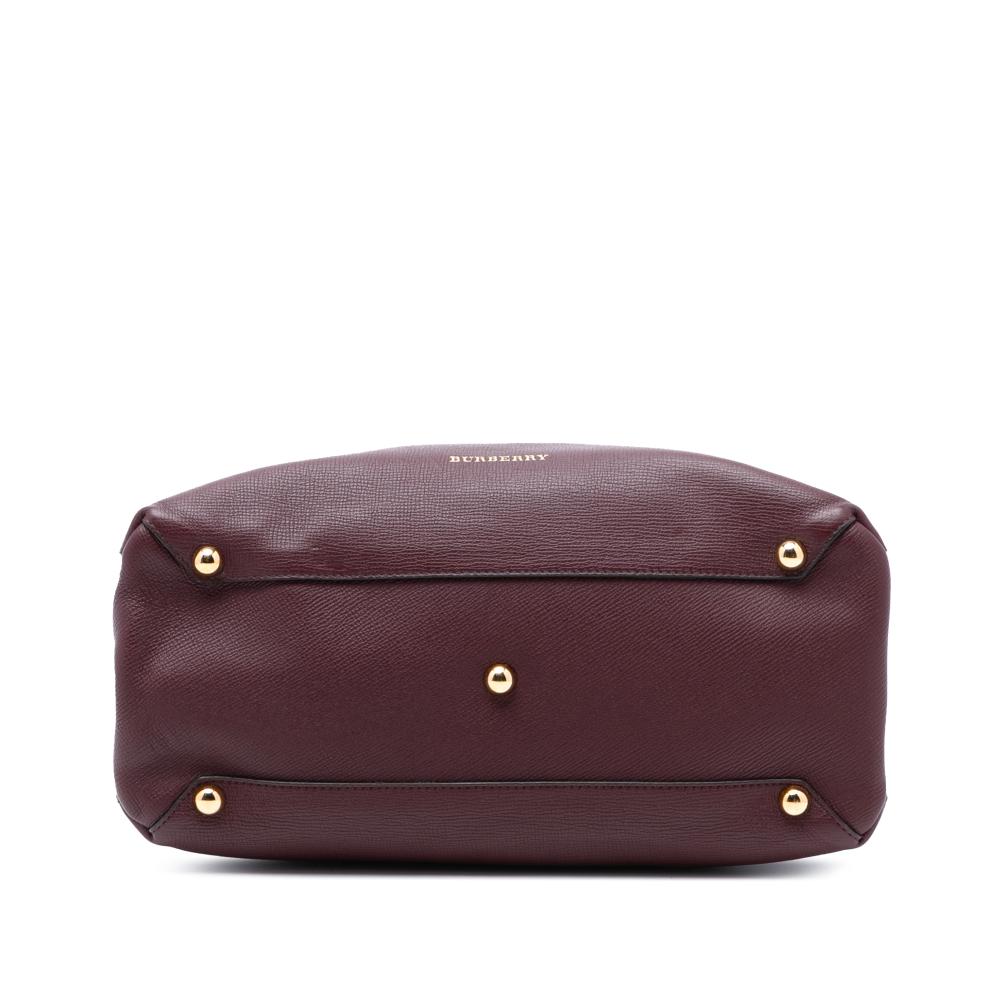 Burberry B Burberry Red Burgundy Calf Leather Medium and House Check Banner Satchel Italy