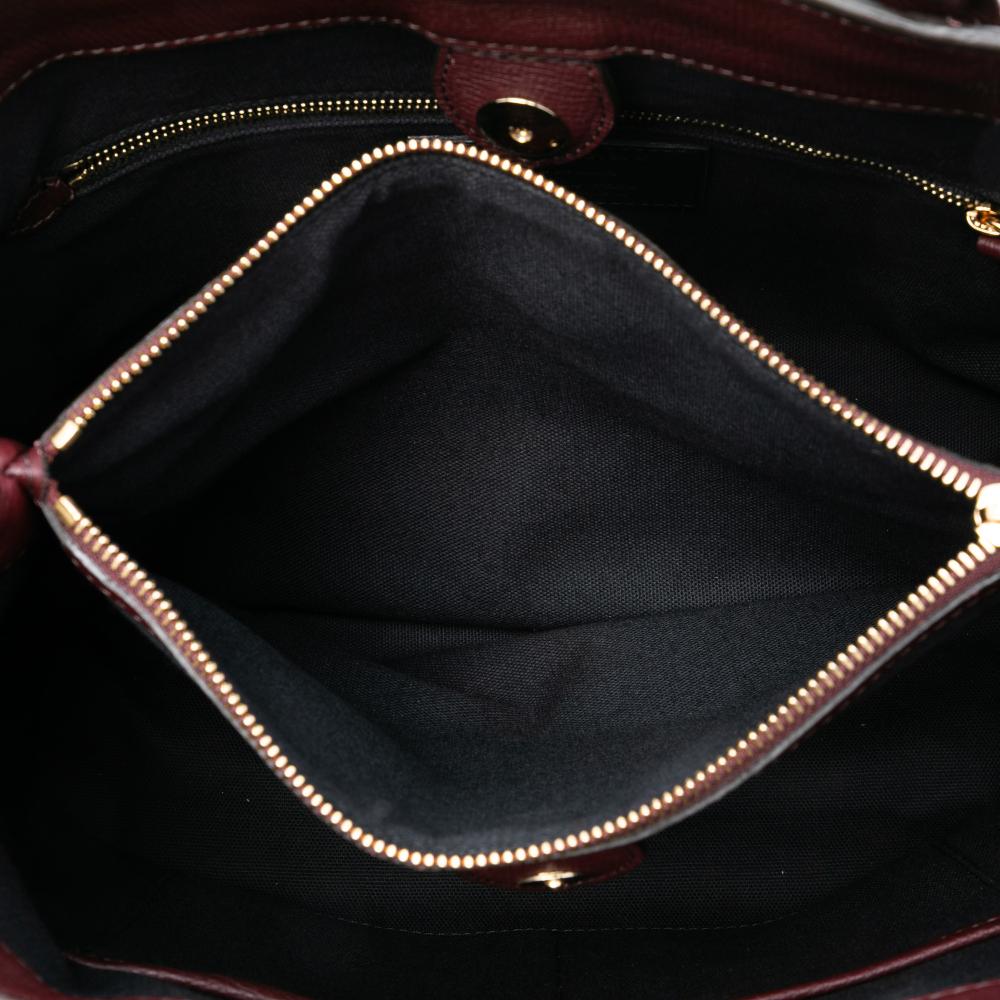 Burberry B Burberry Red Burgundy Calf Leather Medium and House Check Banner Satchel Italy