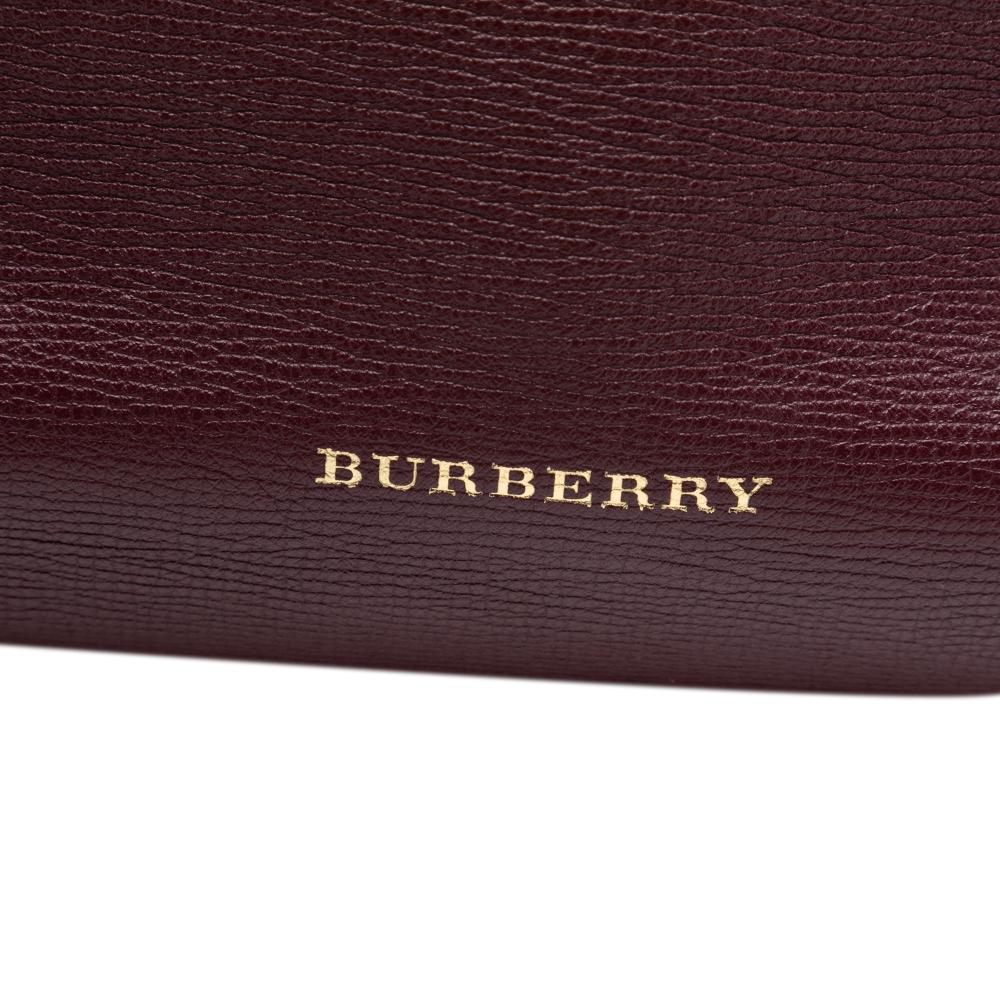 Burberry B Burberry Red Burgundy Calf Leather Medium and House Check Banner Satchel Italy