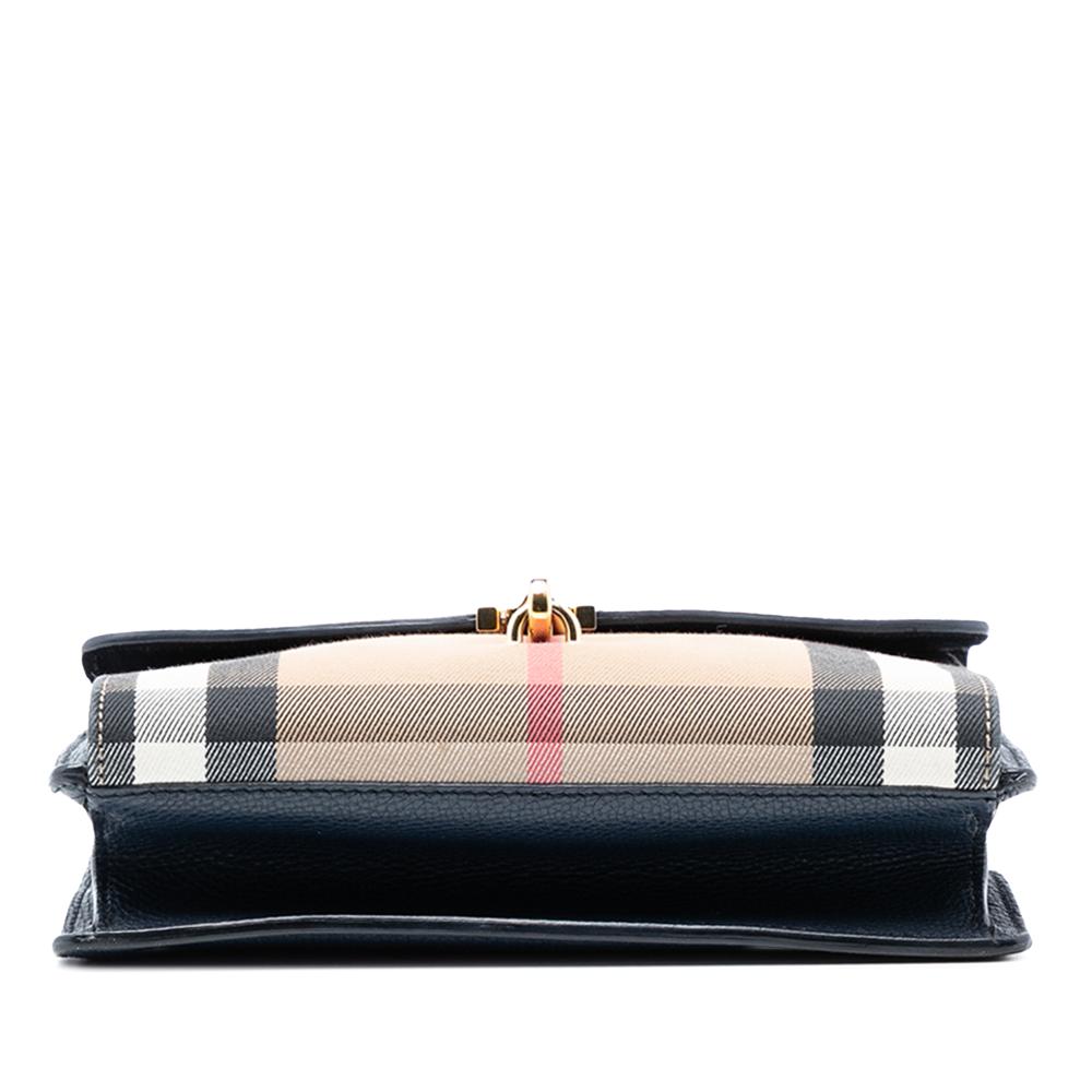Burberry B Burberry Blue Navy Canvas Fabric Small Leather and House Check Derby Macken Crossbody Italy