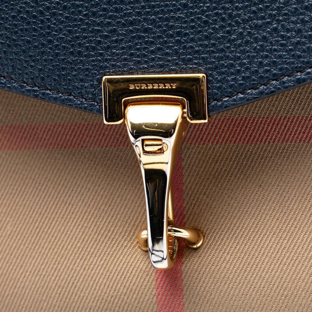 Burberry B Burberry Blue Navy Canvas Fabric Small Leather and House Check Derby Macken Crossbody Italy