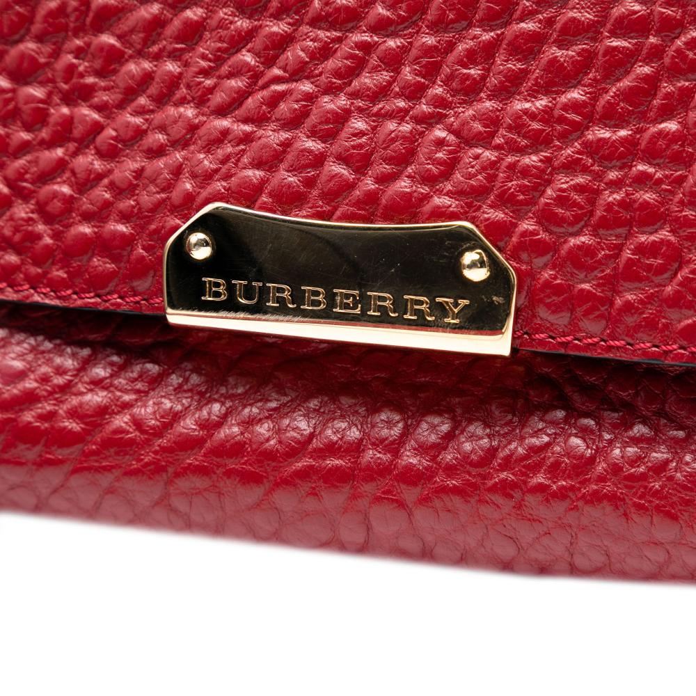 Burberry B Burberry Red Calf Leather Embossed Grained Langley Crossbody Romania