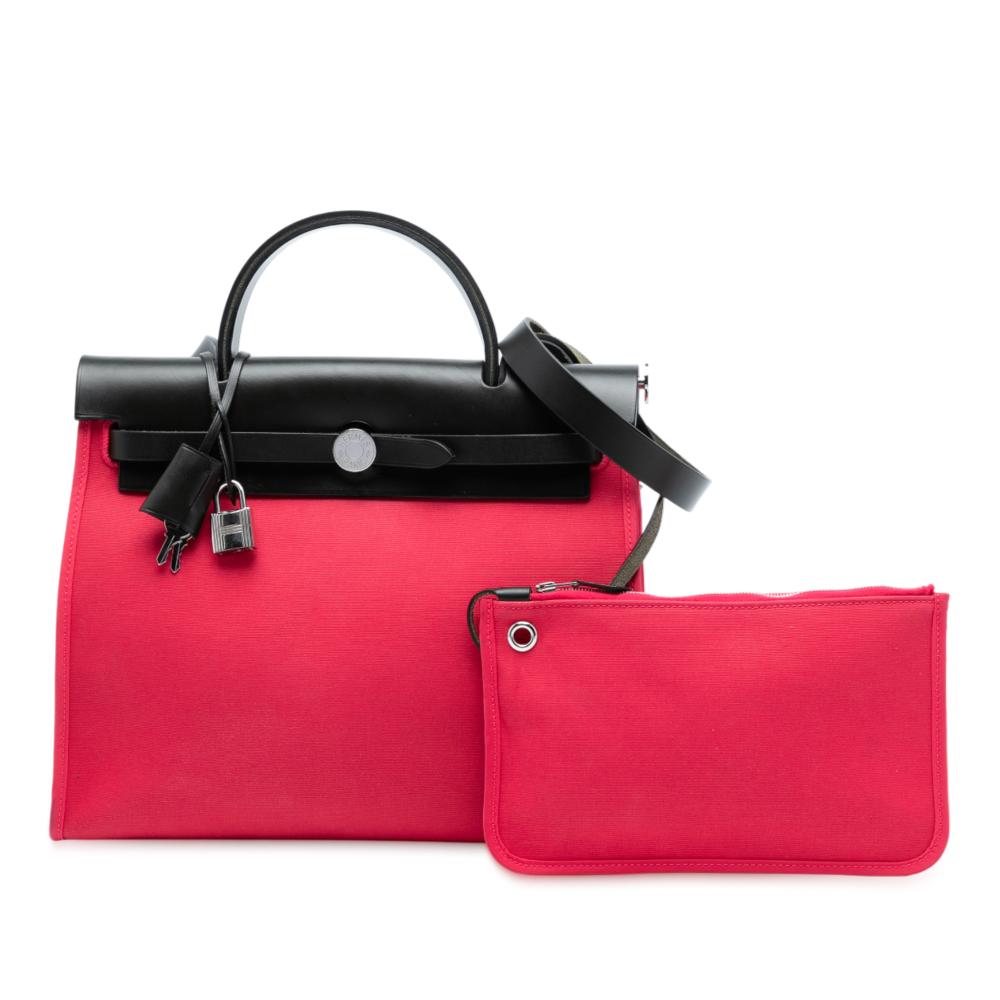 Hermès B Hermès Pink Strawberry with Black Canvas Fabric Toile Herbag Zip 31 France