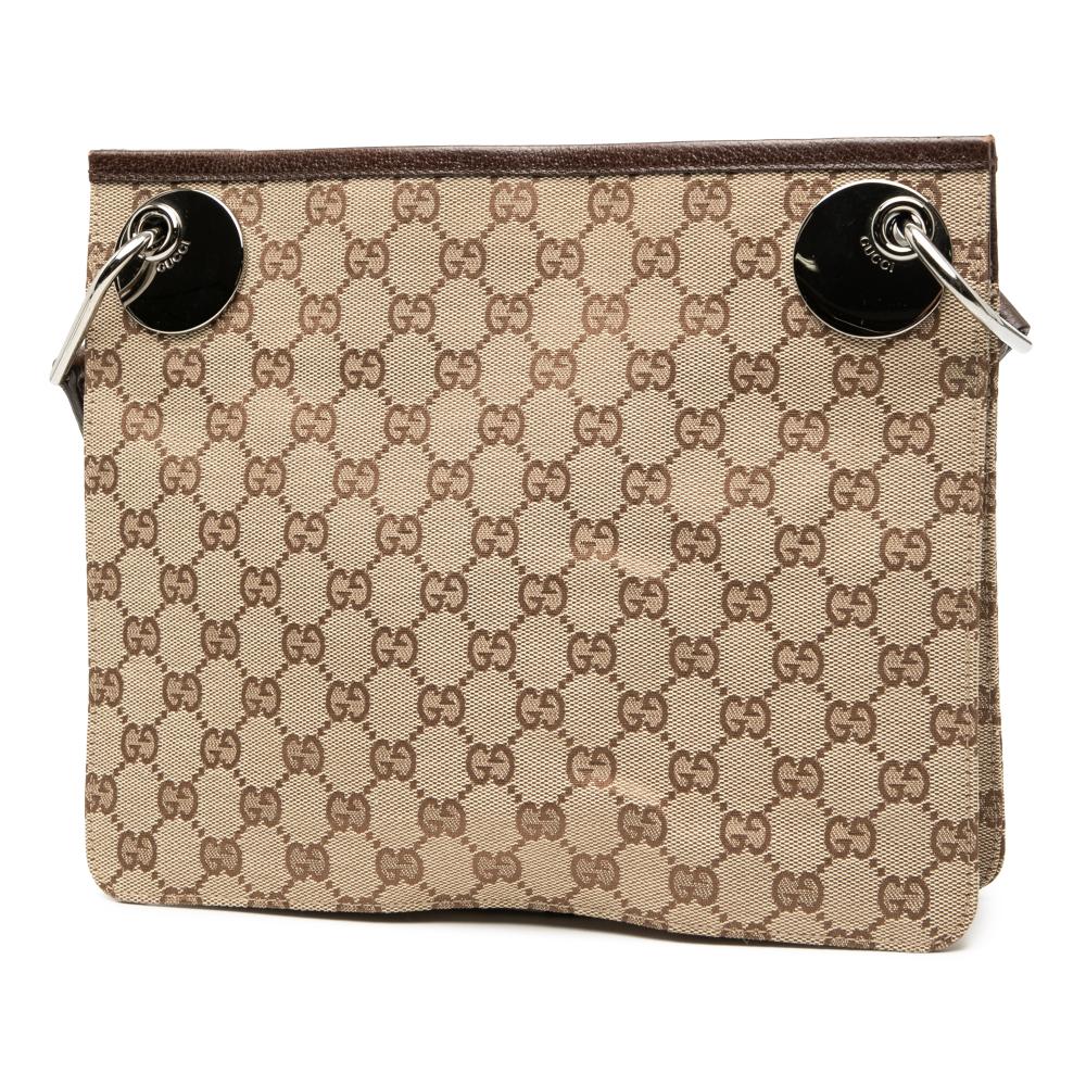 Gucci B Gucci Brown Beige Canvas Fabric GG Eclipse Crossbody Italy