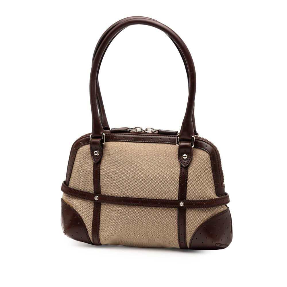 Gucci B Gucci Brown Light Brown Canvas Fabric Web Reins Shoulder Bag Italy