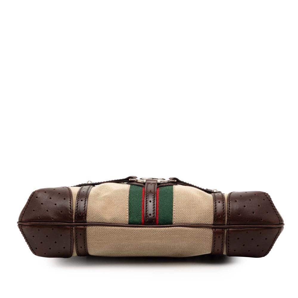 Gucci B Gucci Brown Light Brown Canvas Fabric Web Reins Shoulder Bag Italy