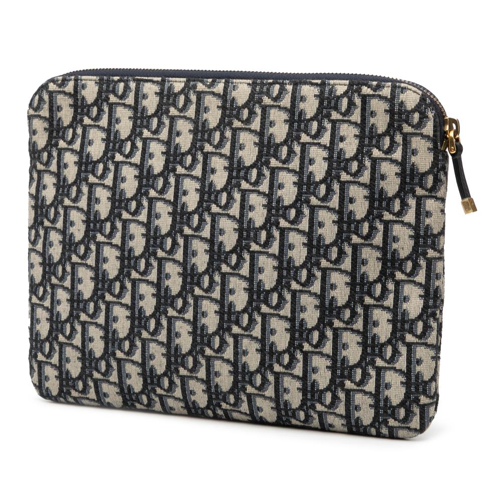 Christian Dior AB Dior Blue Navy Canvas Fabric Oblique Clutch Italy