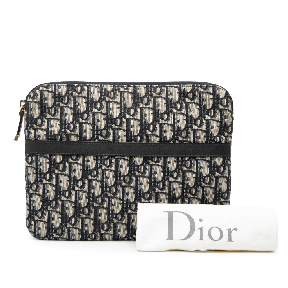 Christian Dior AB Dior Blue Navy Canvas Fabric Oblique Clutch Italy
