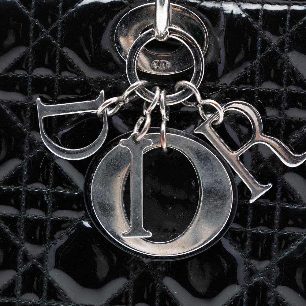 Christian Dior B Dior Black Patent Leather Leather Large Patent Cannage Lady Dior Italy