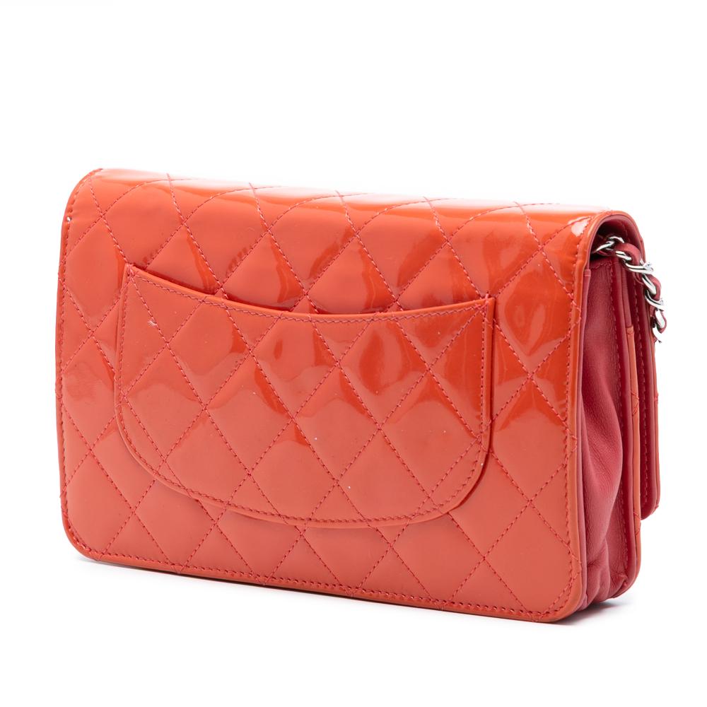 Chanel AB Chanel Orange Dark Orange Patent Leather Leather CC Quilted Patent Wallet On Chain Italy