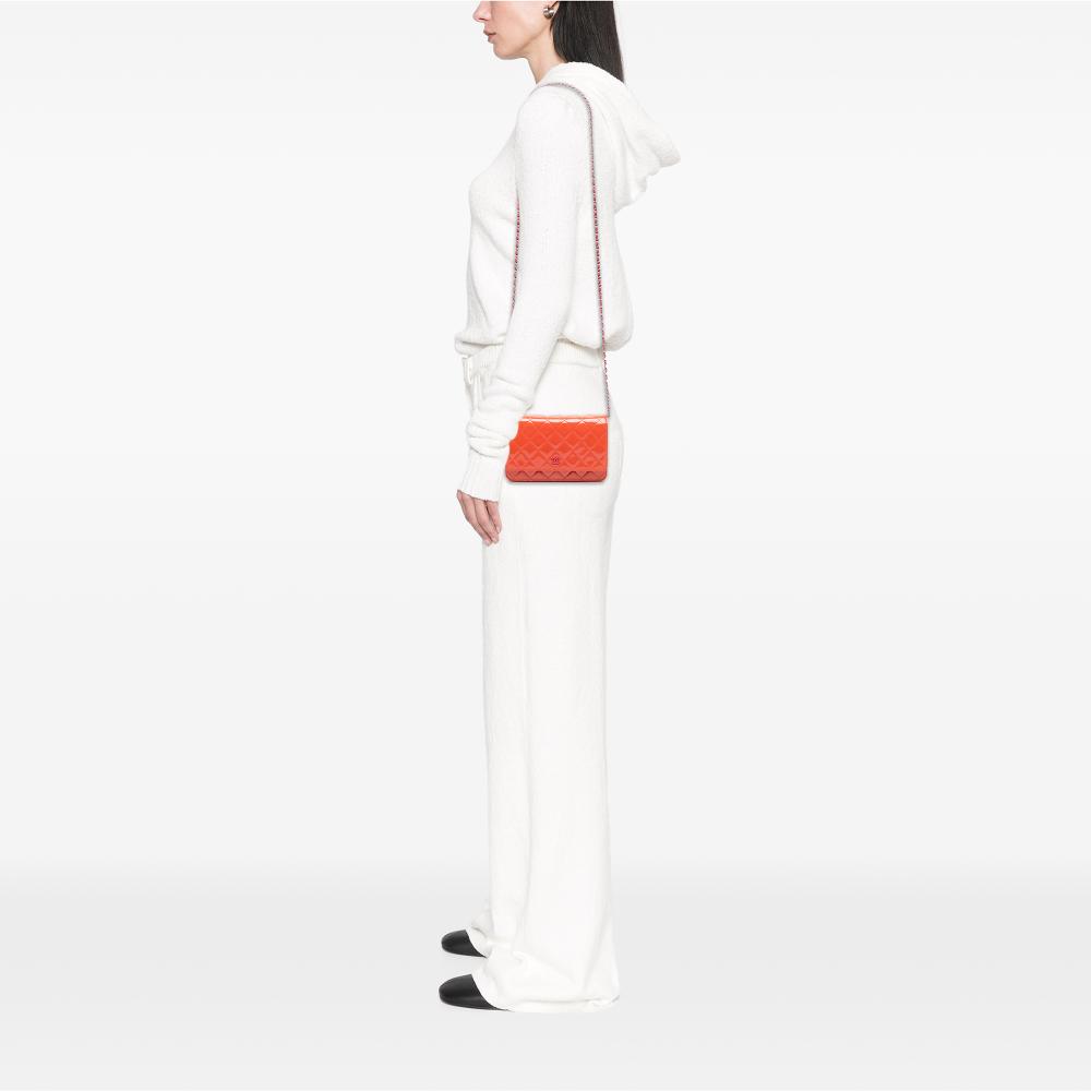 Chanel AB Chanel Orange Dark Orange Patent Leather Leather CC Quilted Patent Wallet On Chain Italy