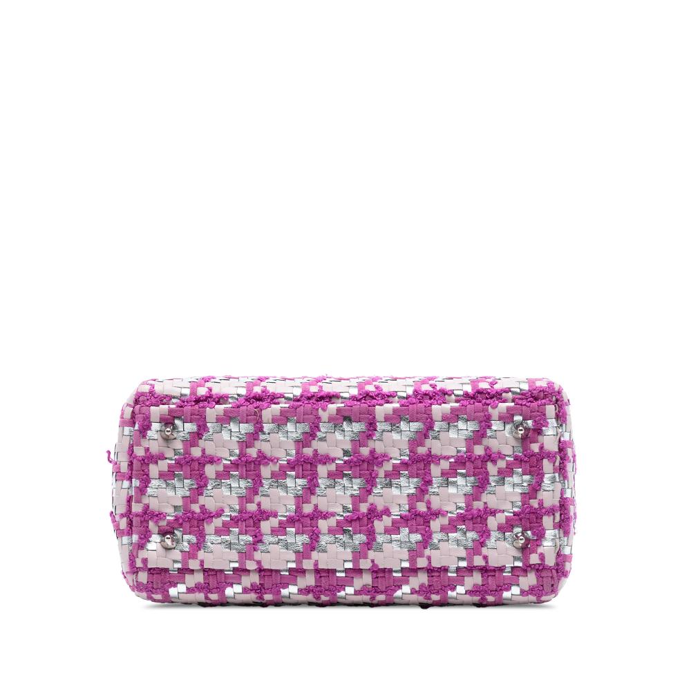 Christian Dior B Dior Pink Dark Pink with Silver Lambskin Leather Leather Medium Lambskin And Tweed Lady Dior Italy