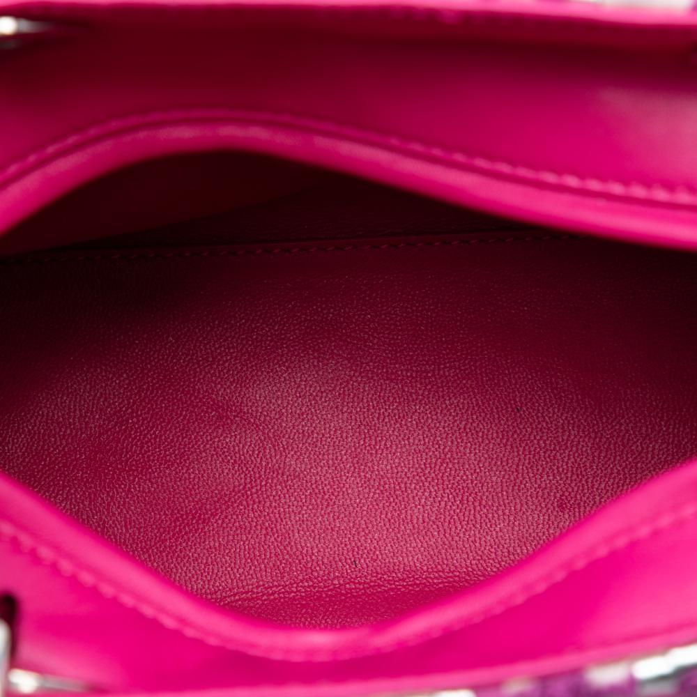 Christian Dior B Dior Pink Dark Pink with Silver Lambskin Leather Leather Medium Lambskin And Tweed Lady Dior Italy