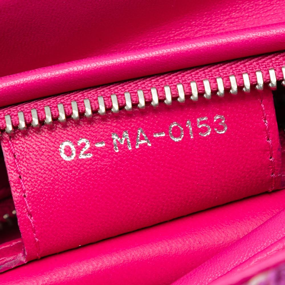 Christian Dior B Dior Pink Dark Pink with Silver Lambskin Leather Leather Medium Lambskin And Tweed Lady Dior Italy