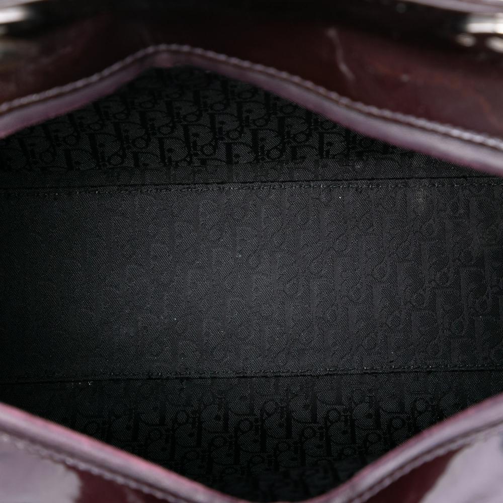 Christian Dior B Dior Purple Plum Patent Leather Leather Large Patent Cannage Lady Dior Italy