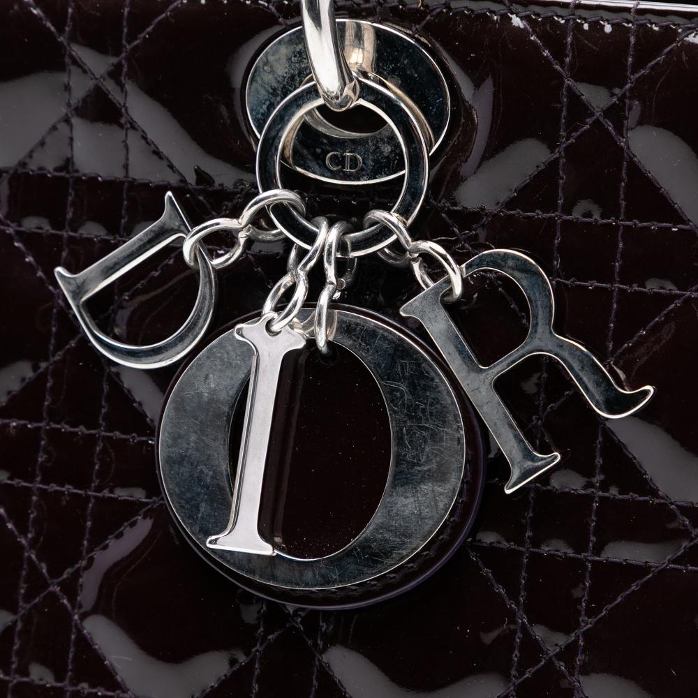 Christian Dior B Dior Purple Plum Patent Leather Leather Large Patent Cannage Lady Dior Italy