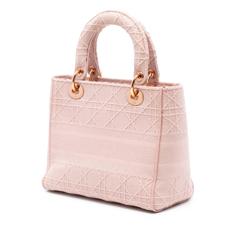 Christian Dior B Dior Pink Canvas Fabric Medium Cannage Lady D Lite Italy