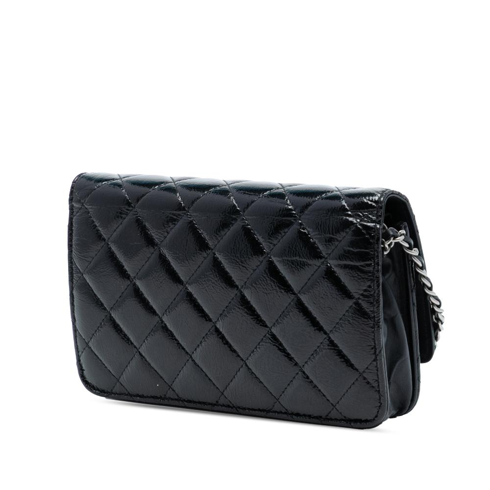 Chanel B Chanel Black Patent Leather Leather CC Quilted Patent Wallet On Chain Italy