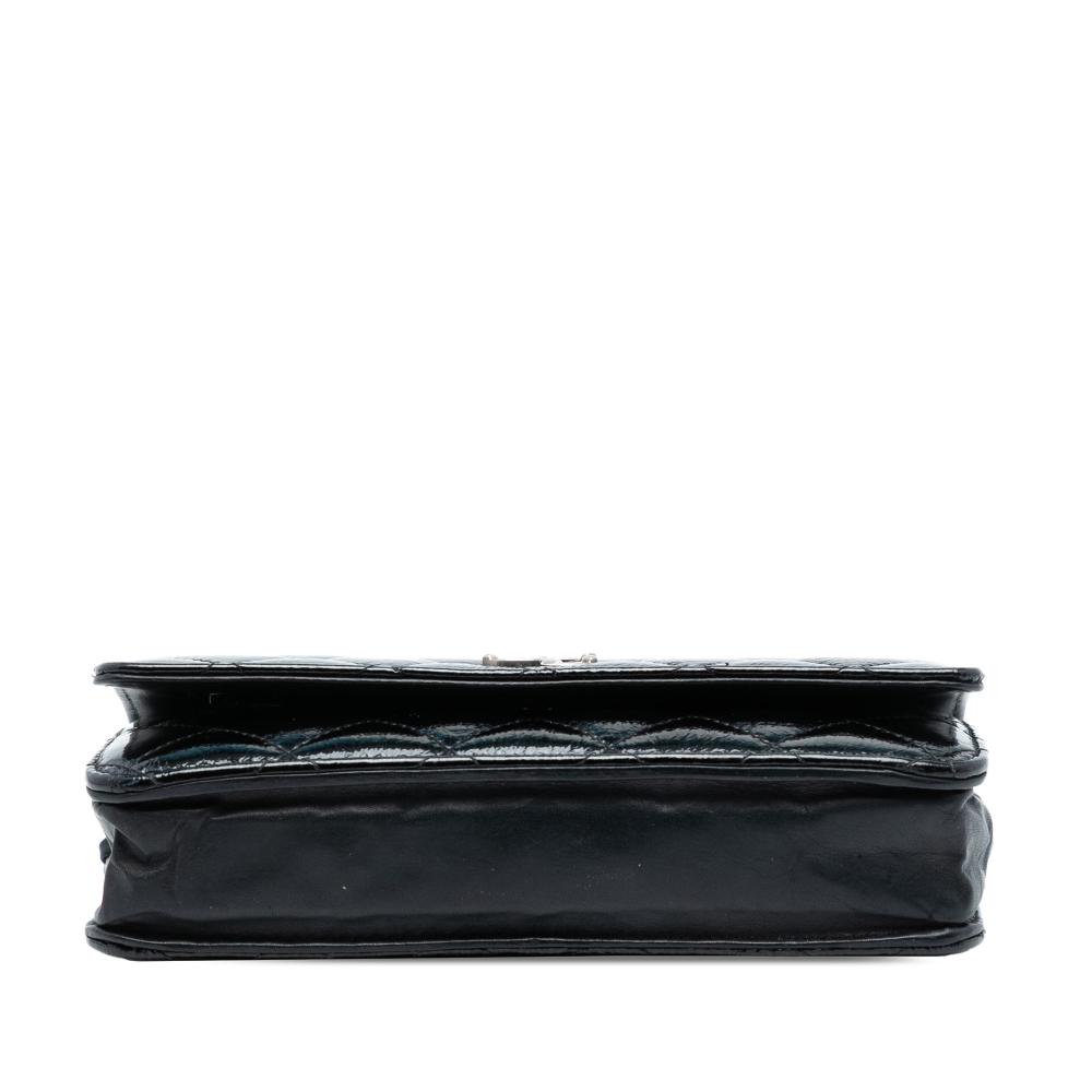 Chanel B Chanel Black Patent Leather Leather CC Quilted Patent Wallet On Chain Italy