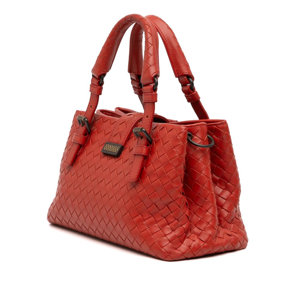 Bottega Veneta B Bottega Veneta Red Nappa Leather Leather Mini Nappa Intrecciato Roma Satchel Italy