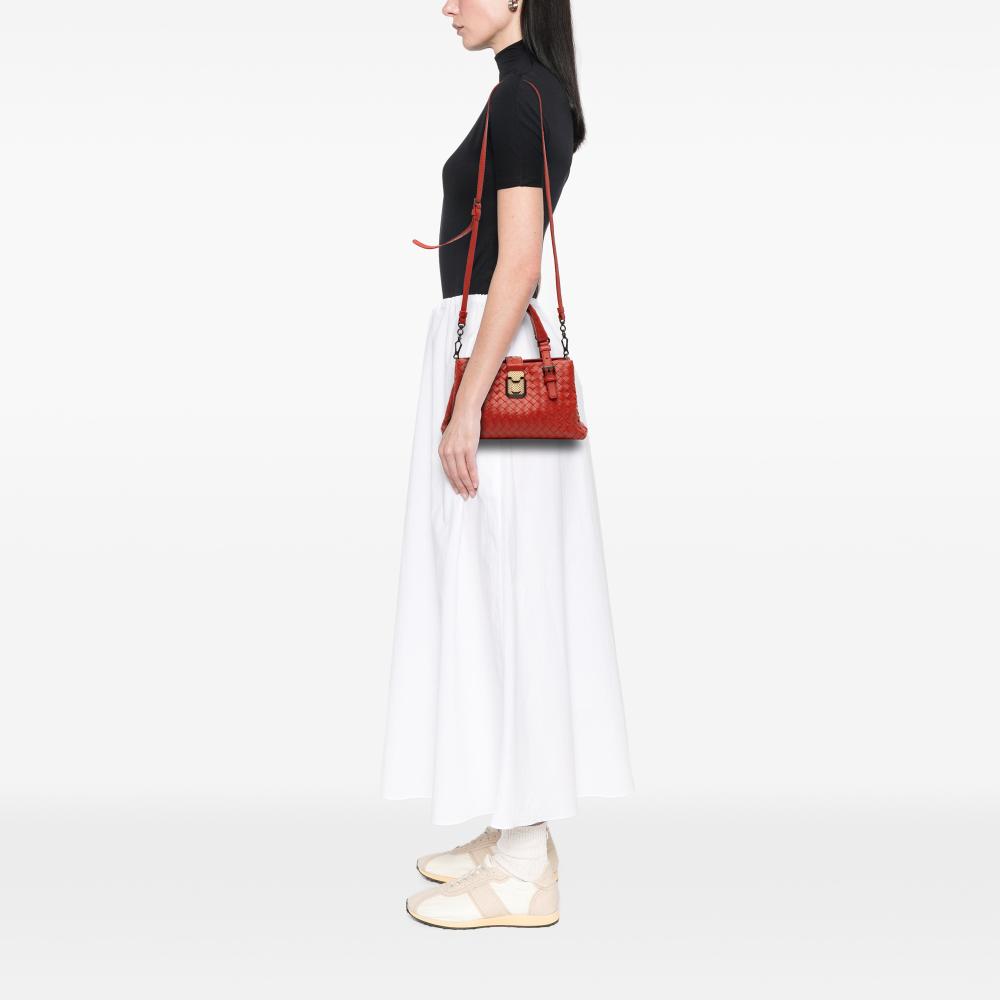 Bottega Veneta B Bottega Veneta Red Nappa Leather Leather Mini Nappa Intrecciato Roma Satchel Italy