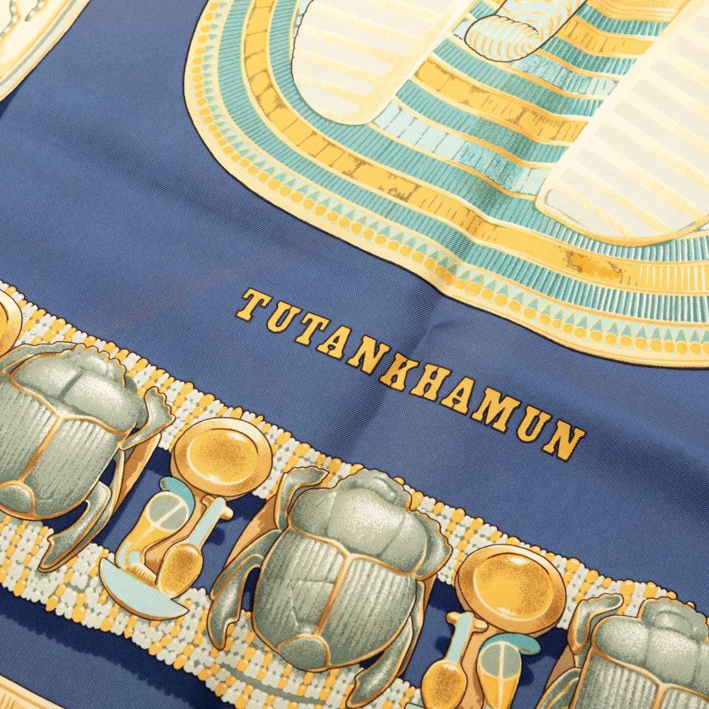 Hermès B Hermès Blue Silk Fabric Tutankhamun Scarf 90 France