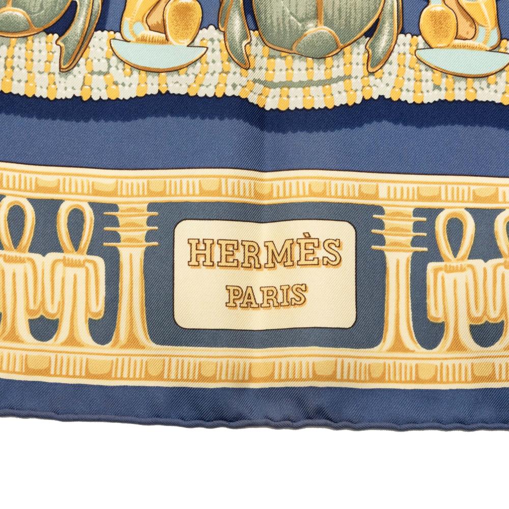 Hermès B Hermès Blue Silk Fabric Tutankhamun Scarf 90 France