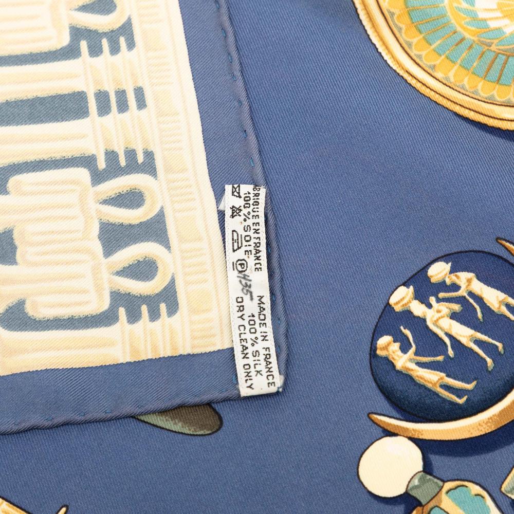 Hermès B Hermès Blue Silk Fabric Tutankhamun Scarf 90 France