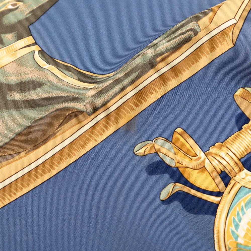 Hermès B Hermès Blue Silk Fabric Tutankhamun Scarf 90 France
