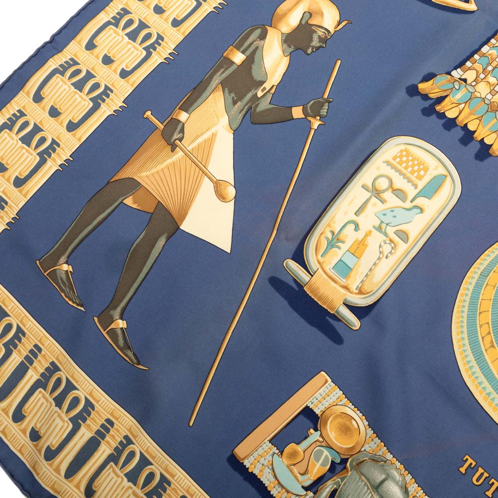 Hermès B Hermès Blue Silk Fabric Tutankhamun Scarf 90 France