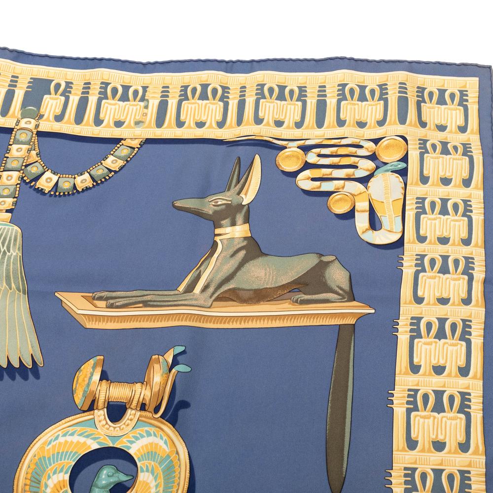 Hermès B Hermès Blue Silk Fabric Tutankhamun Scarf 90 France