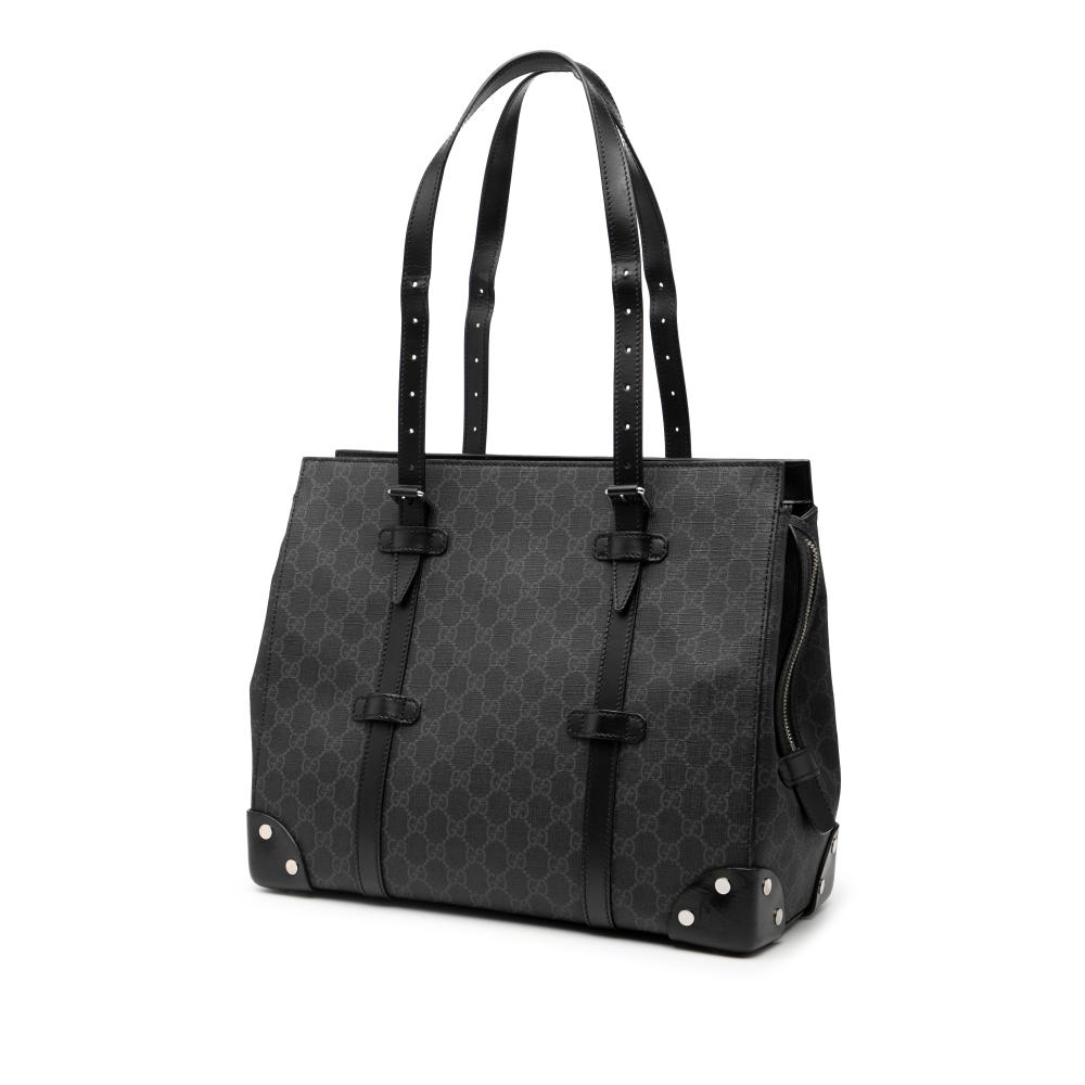 Gucci AB Gucci Black Coated Canvas Fabric GG Supreme Tote Italy