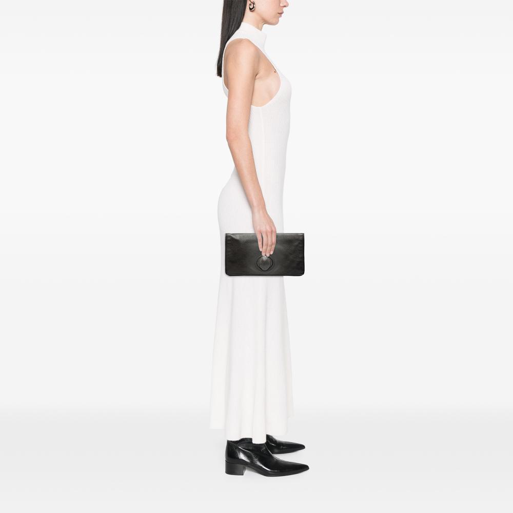 Bottega Veneta B Bottega Veneta Black Calf Leather Turn Lock Clutch Italy