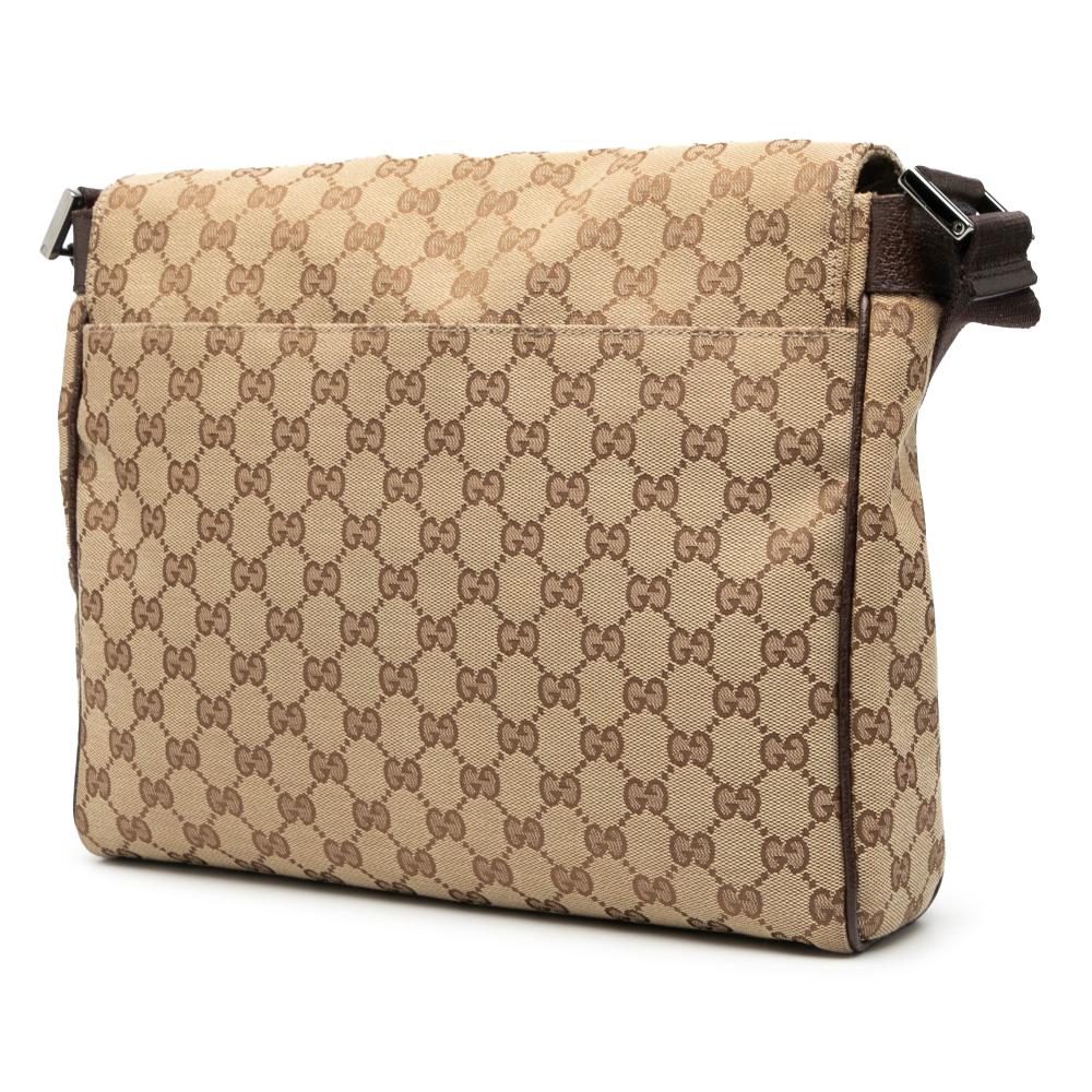 Gucci B Gucci Brown Beige Canvas Fabric GG Messenger Bag Italy