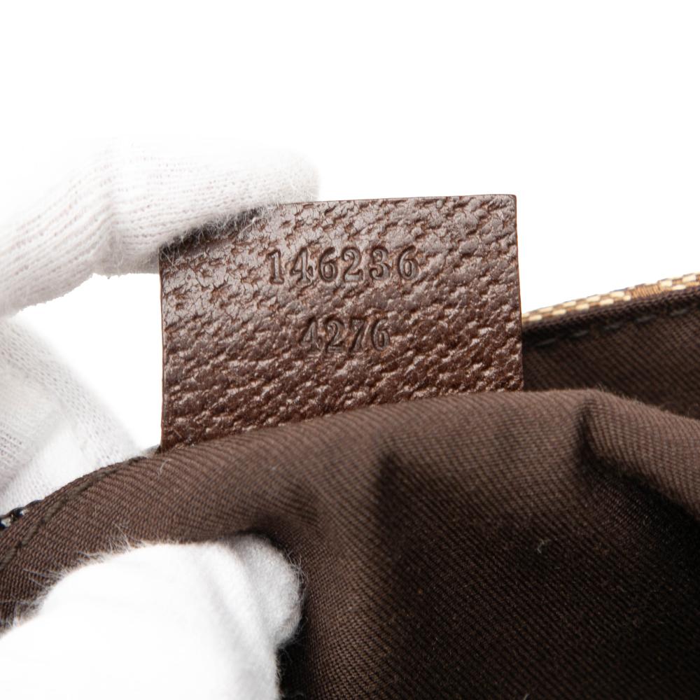 Gucci B Gucci Brown Beige Canvas Fabric GG Messenger Bag Italy