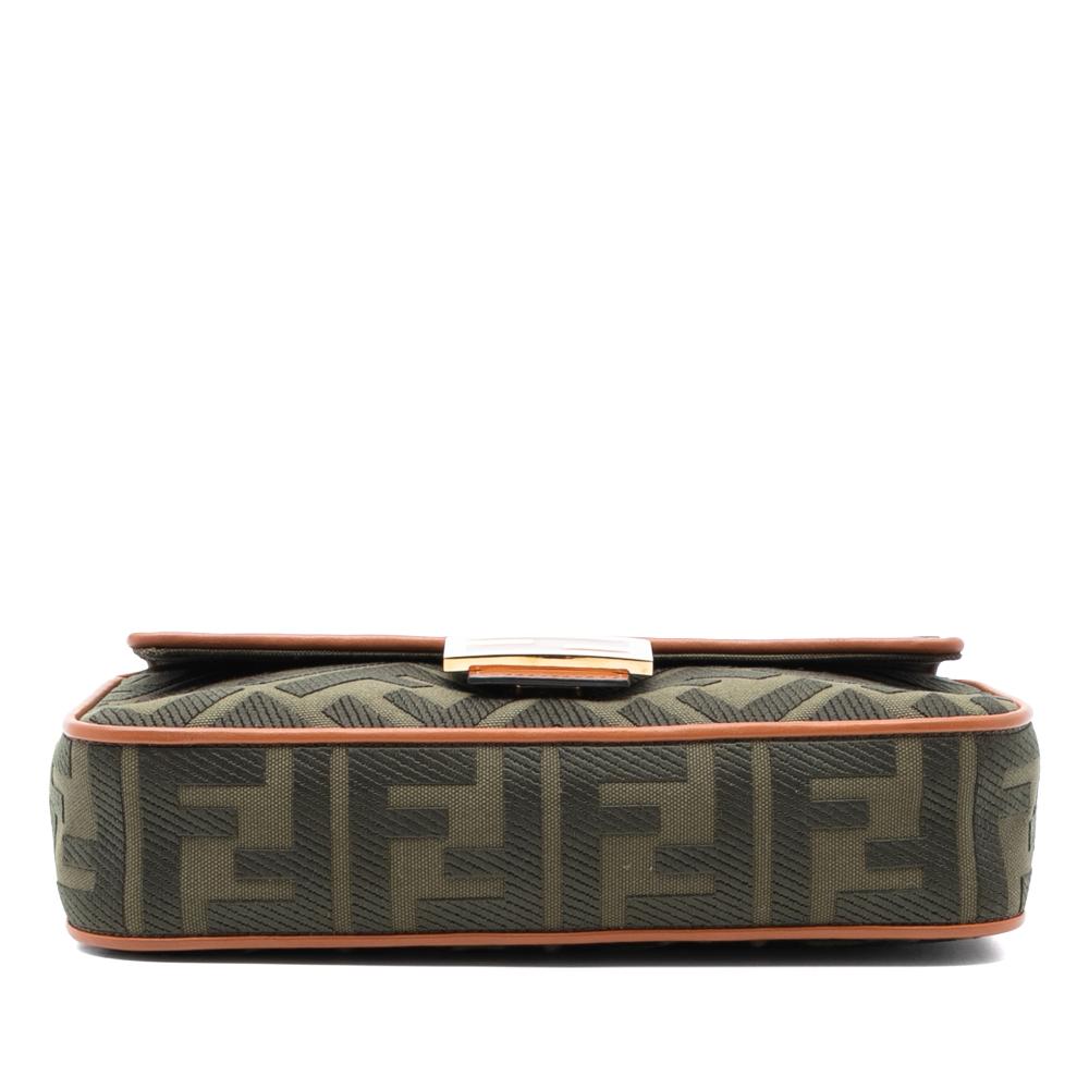 Fendi B Fendi Brown Khaki Canvas Fabric Zucca Embroidered Baguette Satchel Italy
