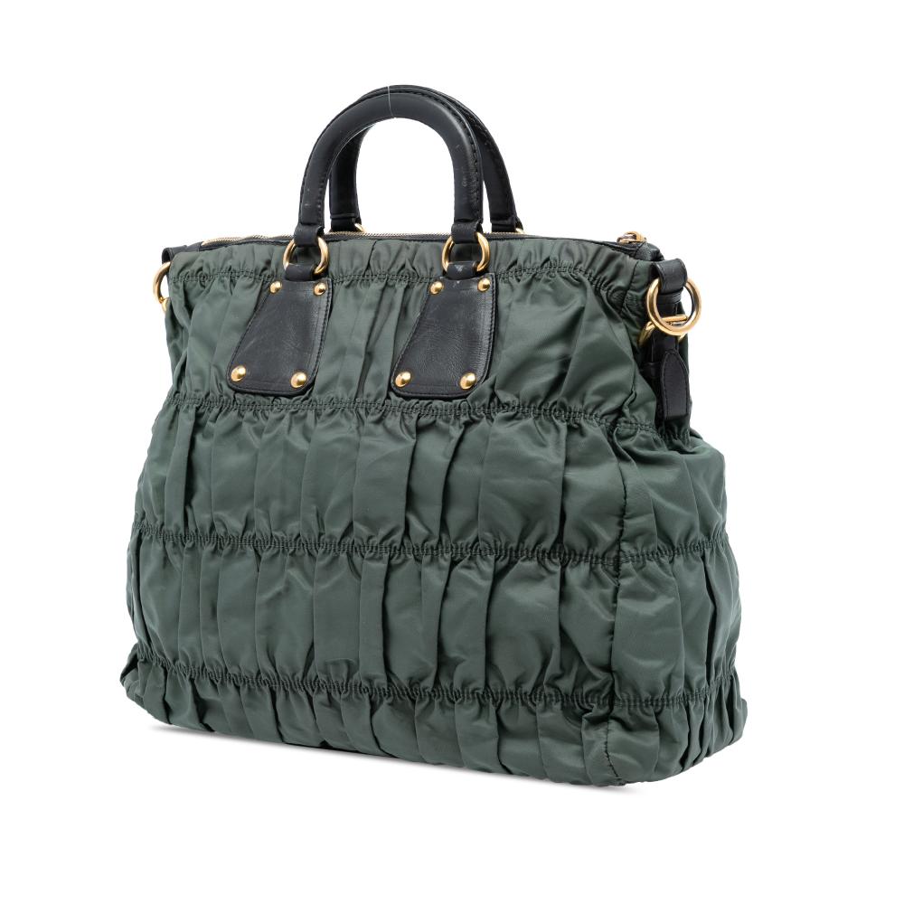 Prada B Prada Green Nylon Fabric Tessuto Gaufre Tote Italy