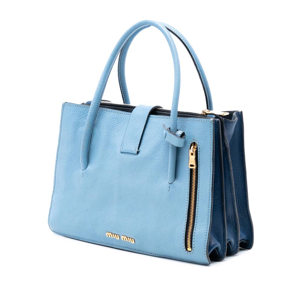 Miu Miu B Miu Miu Blue Light Blue Goatskin Leather Madras Satchel Turkey