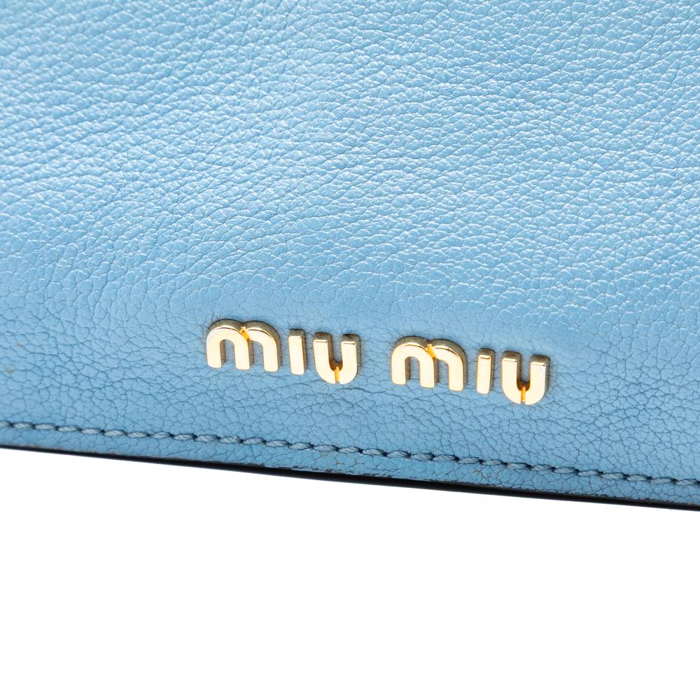 Miu Miu B Miu Miu Blue Light Blue Goatskin Leather Madras Satchel Turkey