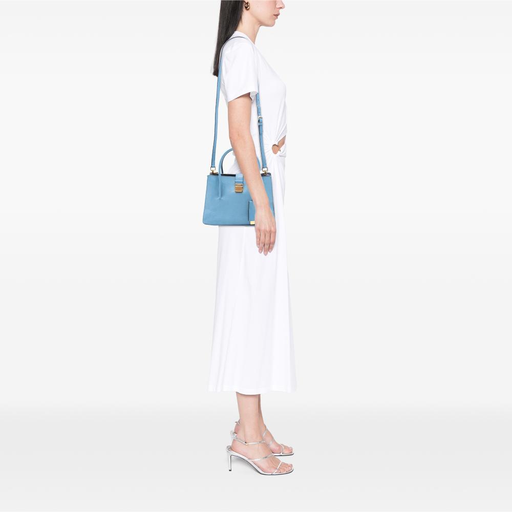Miu Miu B Miu Miu Blue Light Blue Goatskin Leather Madras Satchel Turkey