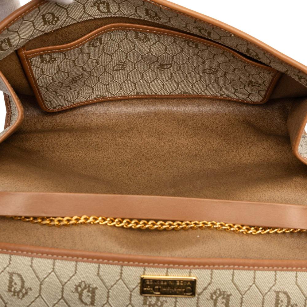 Christian Dior B Dior Brown Beige Coated Canvas Fabric Honeycomb Chain Shoulder Bag France