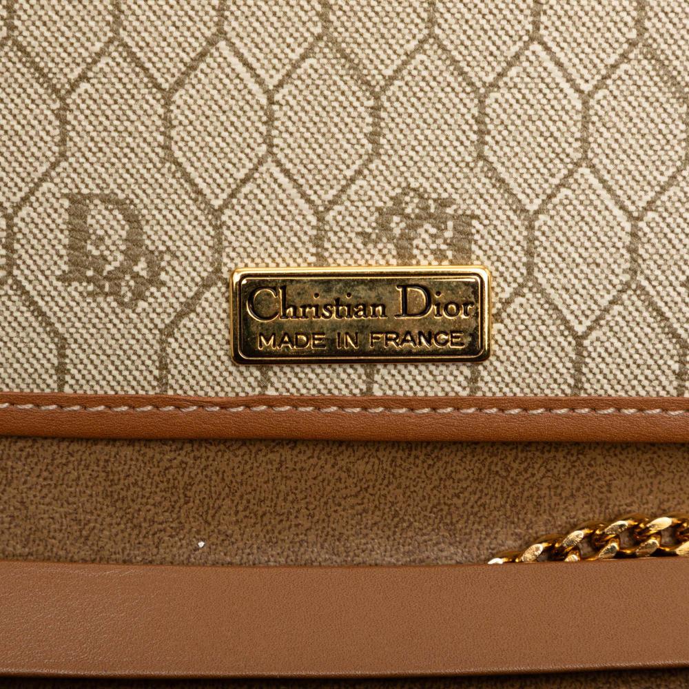 Christian Dior B Dior Brown Beige Coated Canvas Fabric Honeycomb Chain Shoulder Bag France