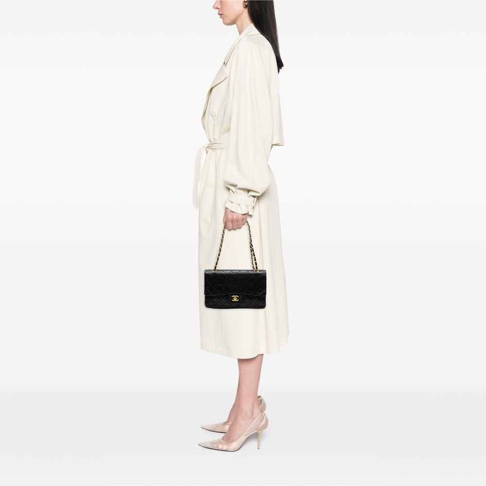 Chanel B Chanel Black Lambskin Leather Leather Medium Classic Lambskin Double Flap France