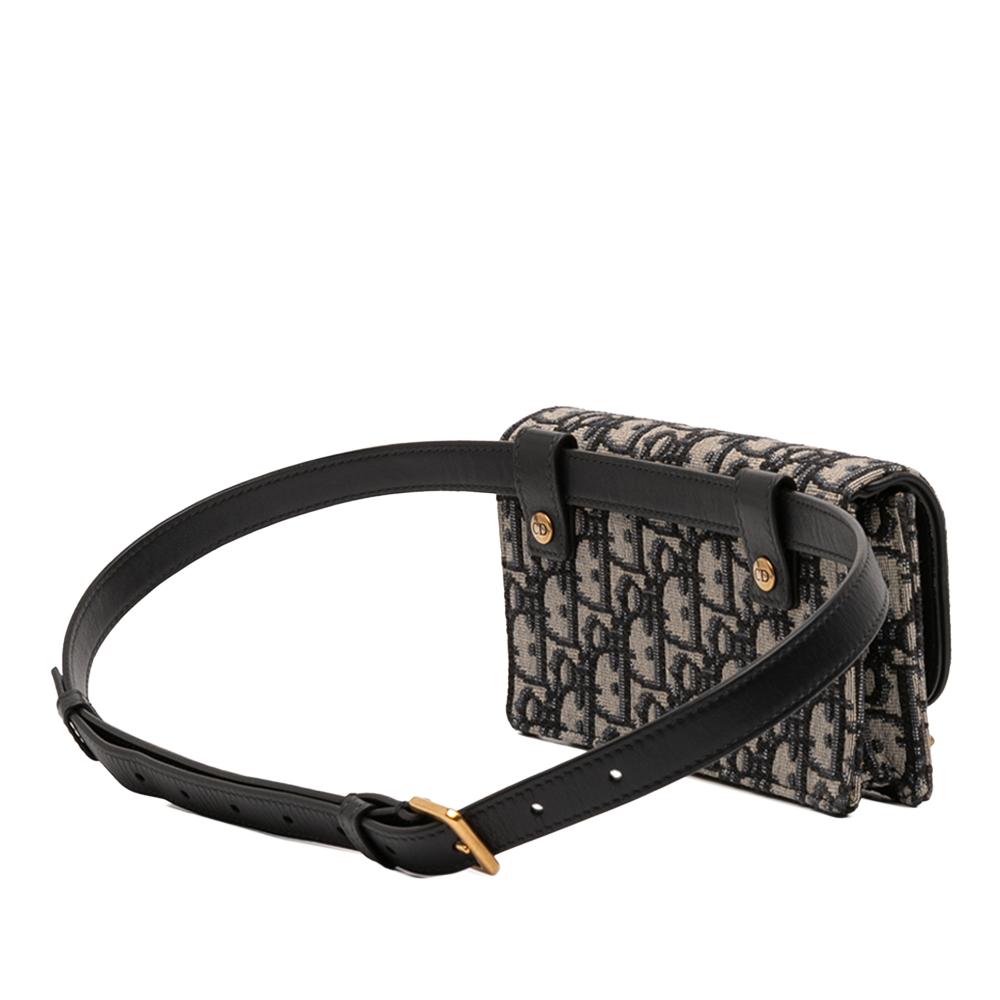Christian Dior AB Dior Blue Navy Canvas Fabric Oblique Saddle Belt Bag Italy