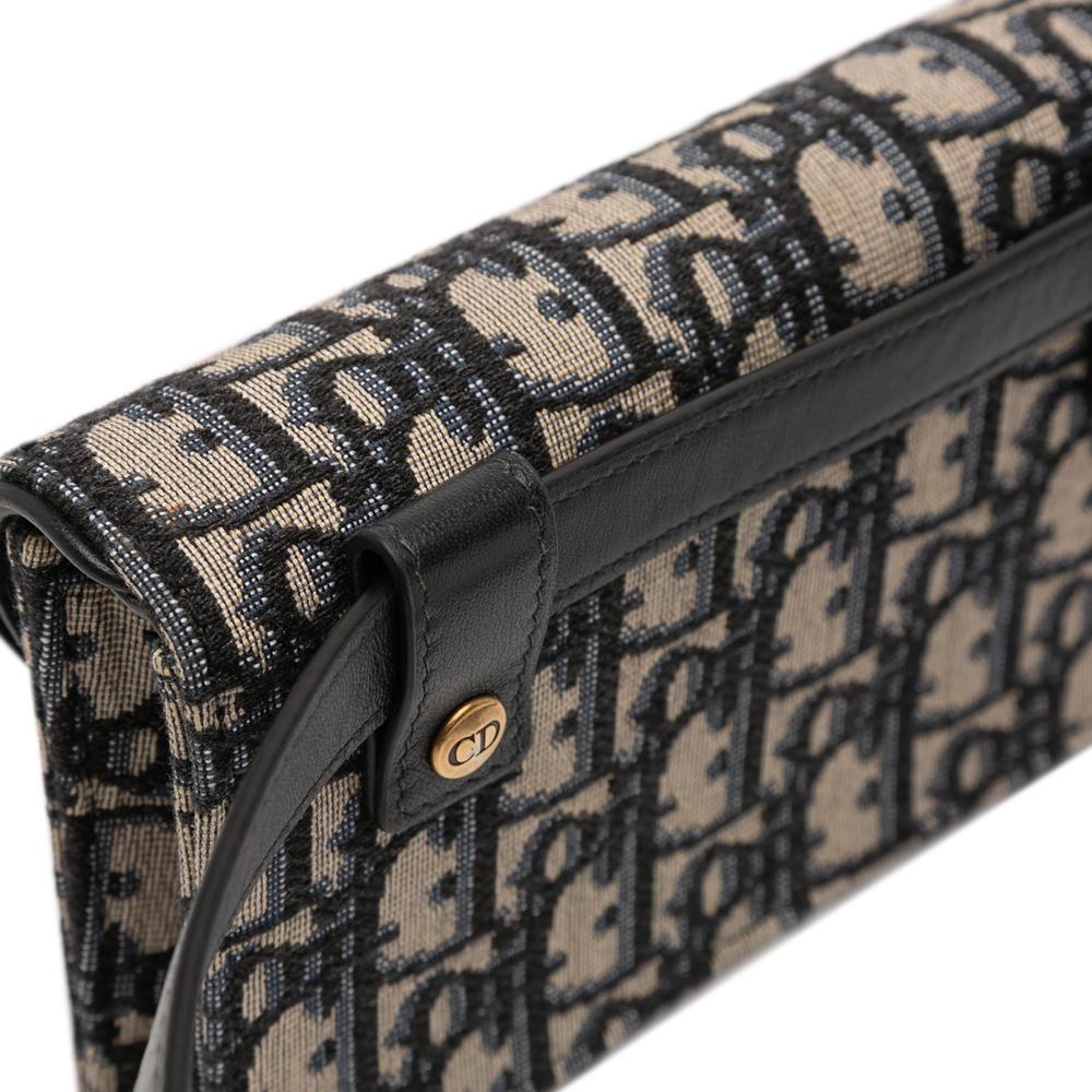 Christian Dior AB Dior Blue Navy Canvas Fabric Oblique Saddle Belt Bag Italy