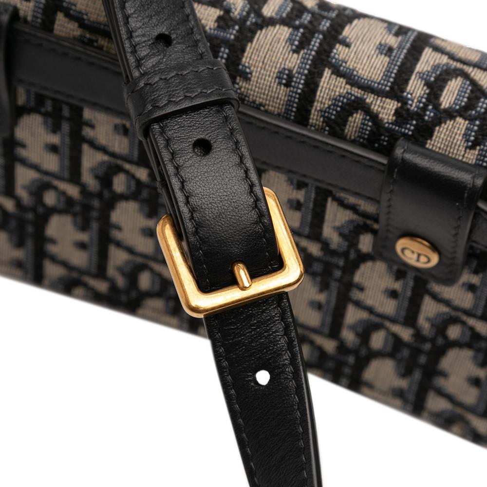 Christian Dior AB Dior Blue Navy Canvas Fabric Oblique Saddle Belt Bag Italy