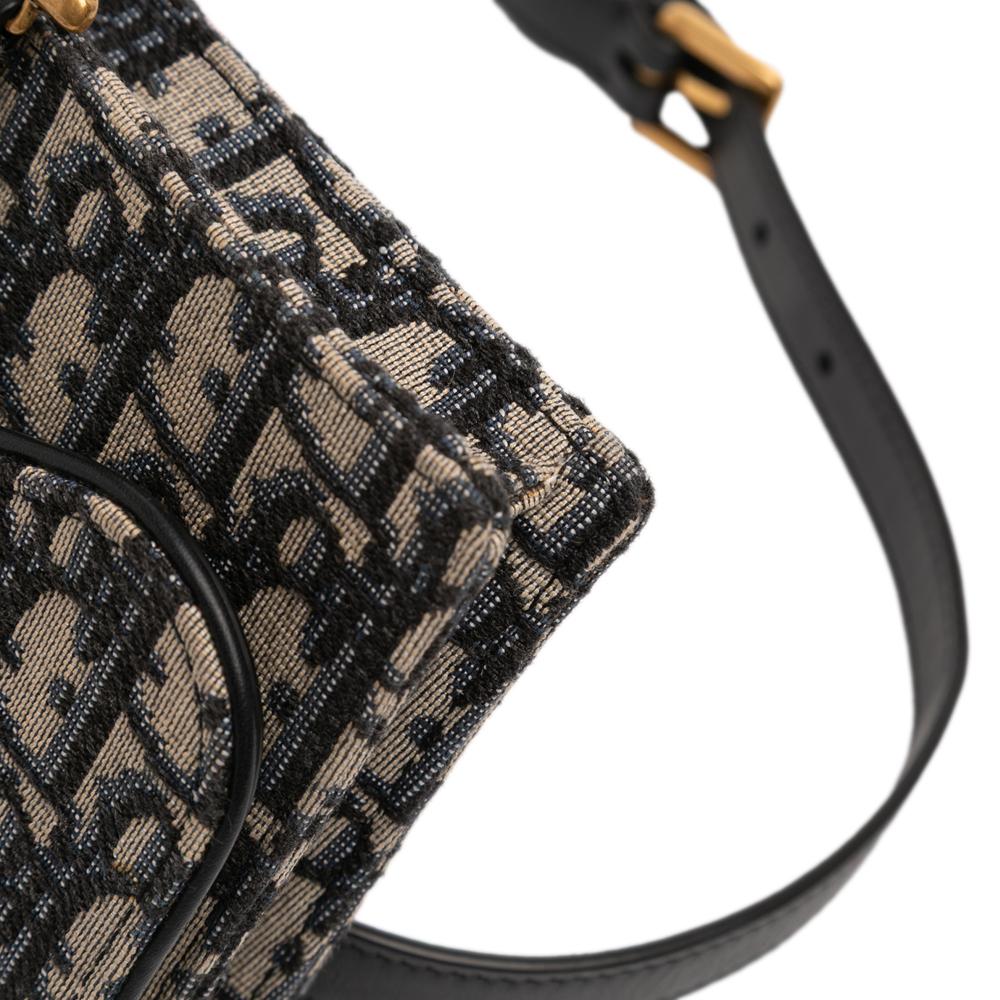 Christian Dior AB Dior Blue Navy Canvas Fabric Oblique Saddle Belt Bag Italy