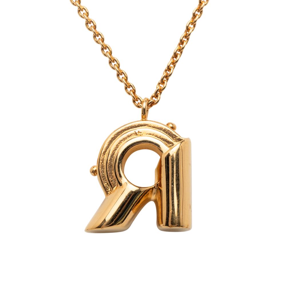 Louis Vuitton AB Louis Vuitton Gold Gold Plated Metal LV and Me Letter R Pendant Necklace Italy