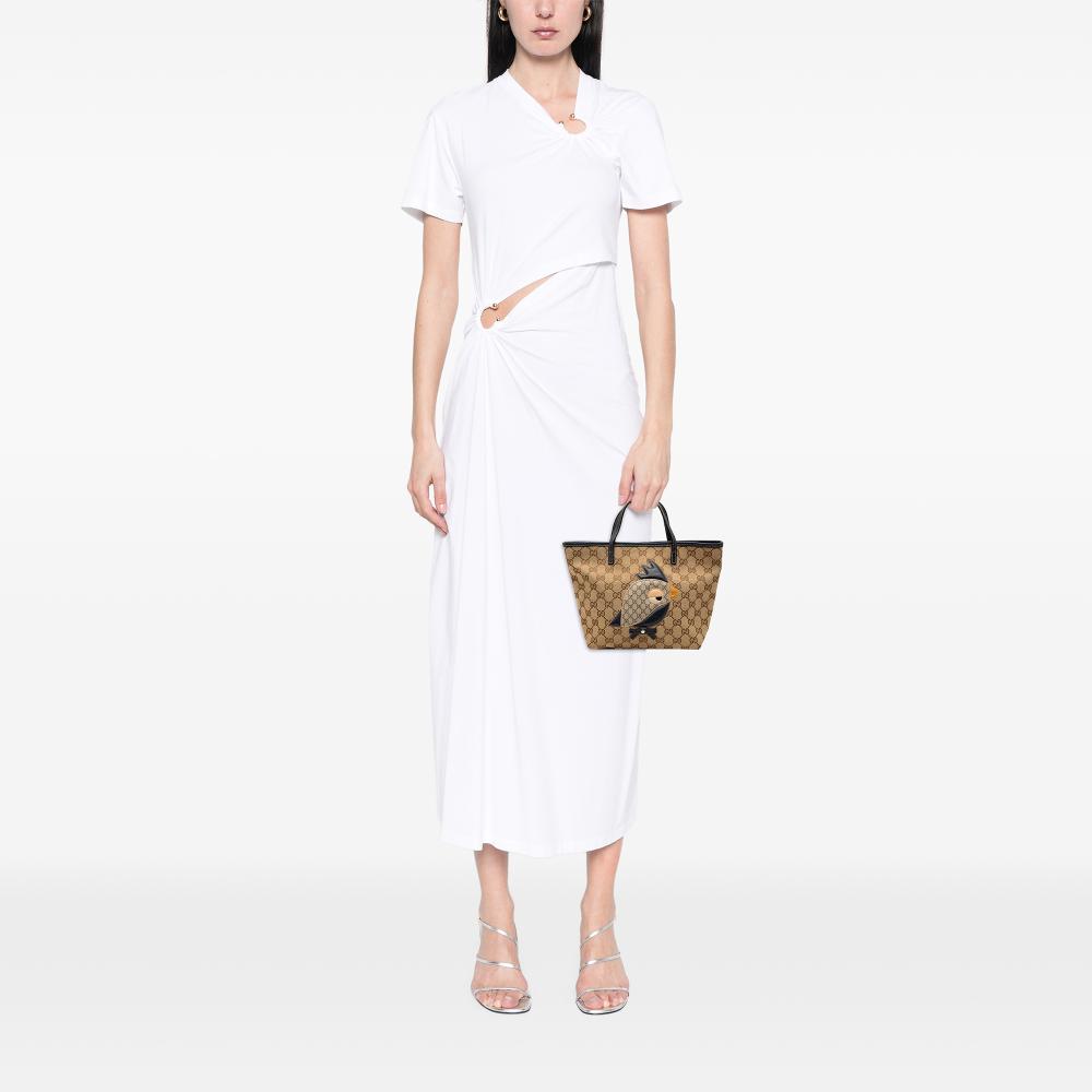 Gucci AB Gucci Brown Light Brown Canvas Fabric GG Zoo Handbag Italy