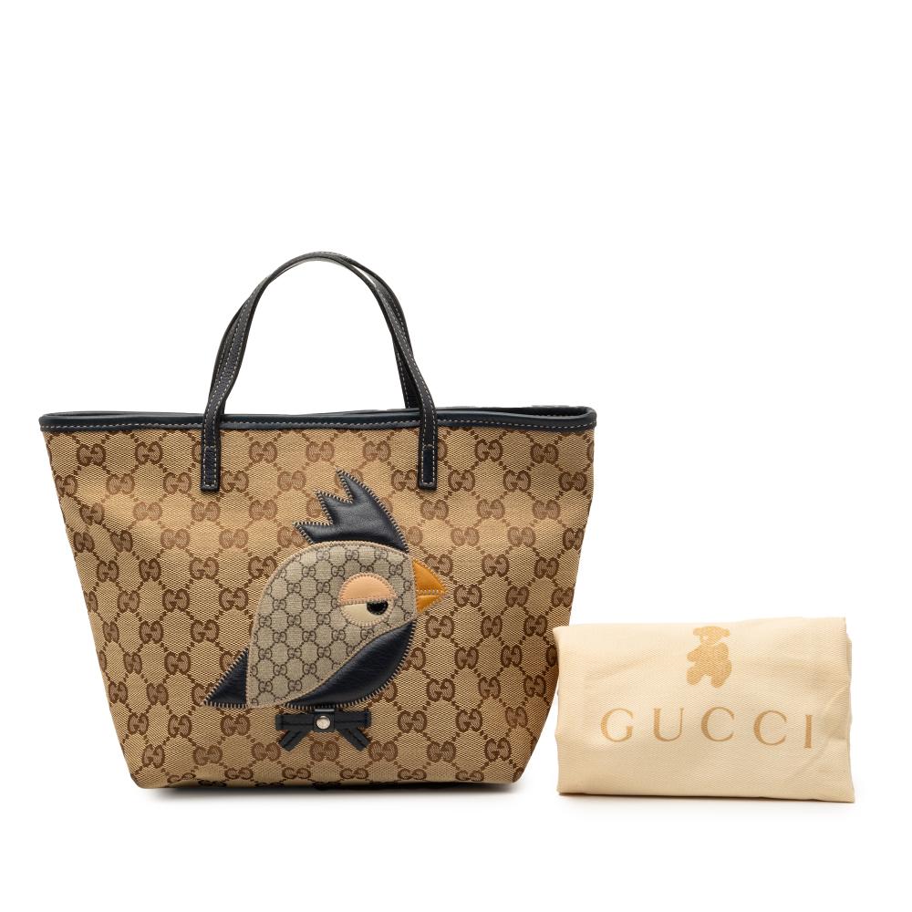 Gucci AB Gucci Brown Light Brown Canvas Fabric GG Zoo Handbag Italy